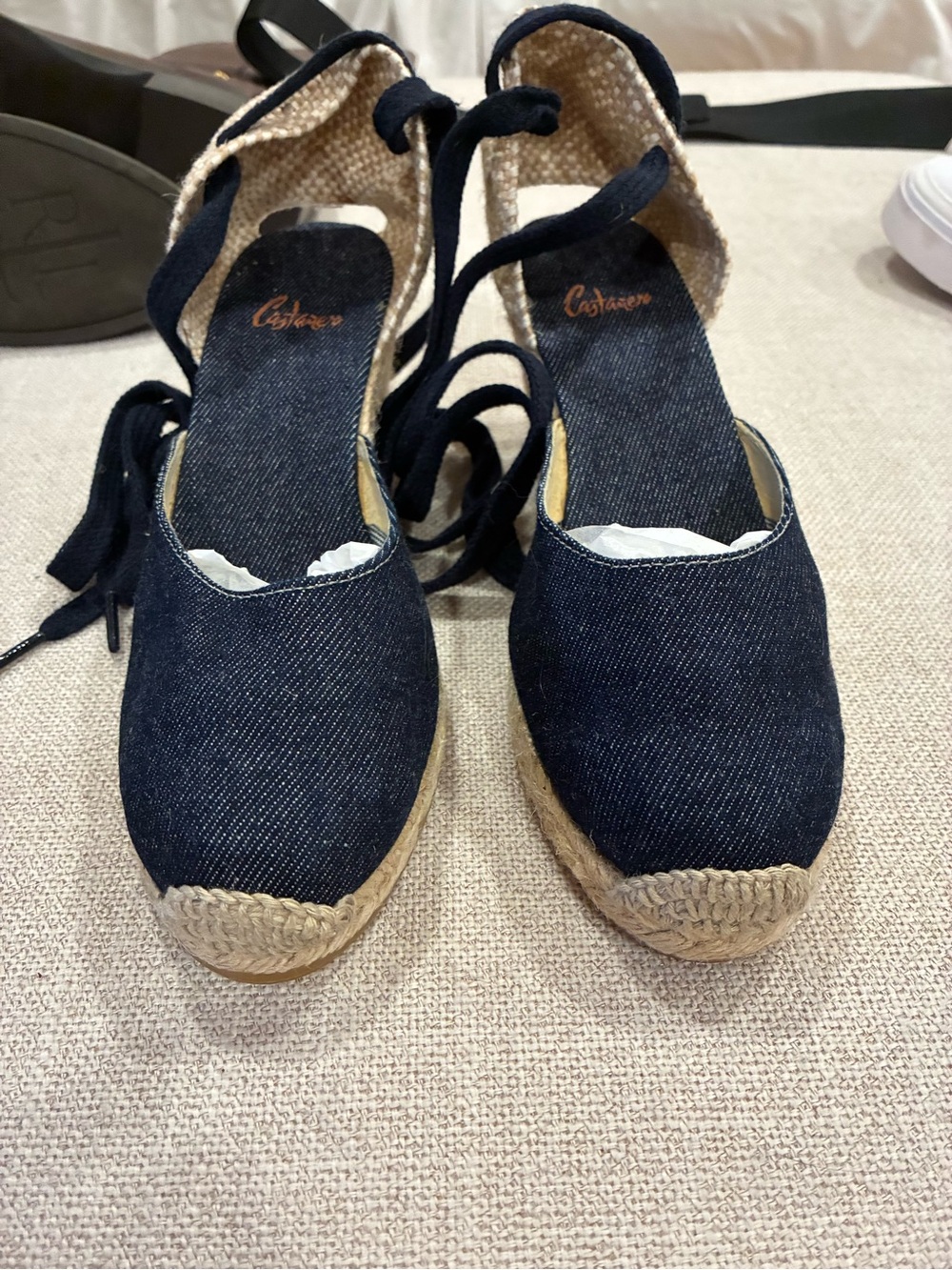 Sz 38 Castaner navy denim wedge sandals espadrilles - Picture 5 of 10
